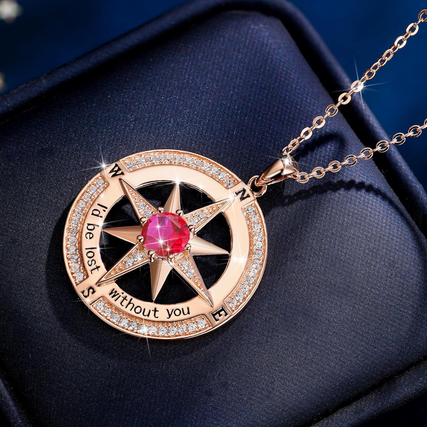 S925 Necklace Birthstone Compass Gift for Women Jewelry Sterling Silver Necklace for Wife Wedding Anniversary Girlfriend Birthday Gifts for Her Valentines Day Mom Mothers Day