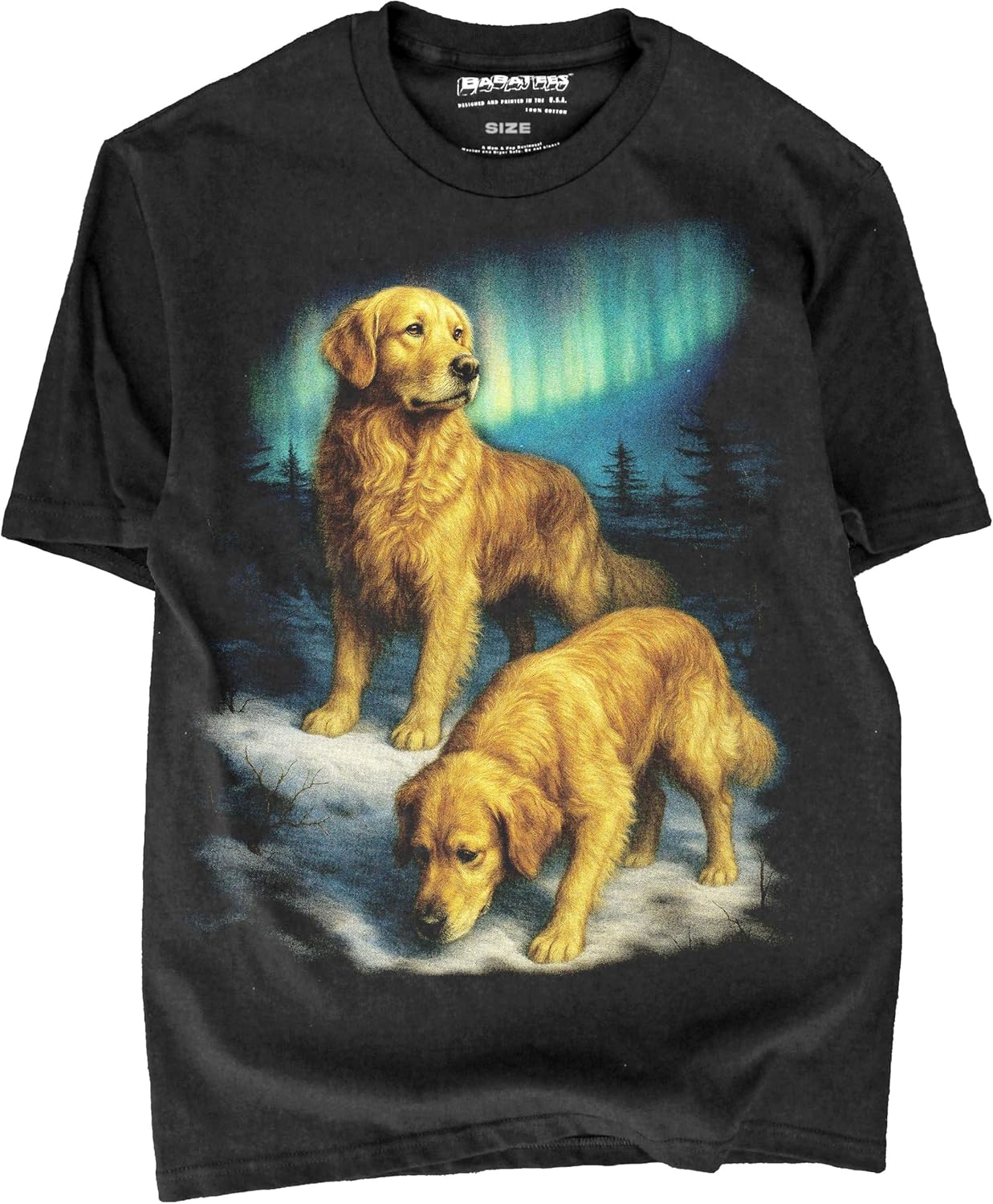 Golden Retriever Dog Mom & Dog Dad Black Tshirt - Elegant Nature Aurora Borealis Moon Night Painting for Goldens Pet Owner