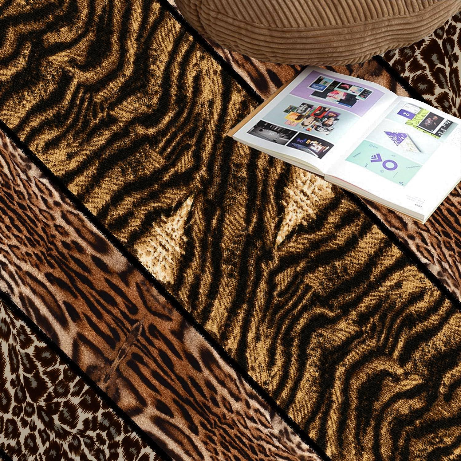 Tigermuster Teppich, 160x230cm, Wildtierdesign, Gepard, Tiger, Kuhfellstruktur, Moderner Großer Wohnzimmerteppich, Waschbare, rutschfeste Bodenmatte für Schlafzimmer