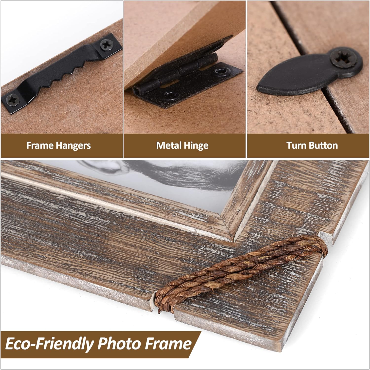 AKRILANE 5x7 Picture Frame Wood Rustic Decorative Distressed & Vintage Looking Photo Frames for Wall Mount & Table Top Display Home Decor – 5 x 7 Wedding Picture Frames – Style D