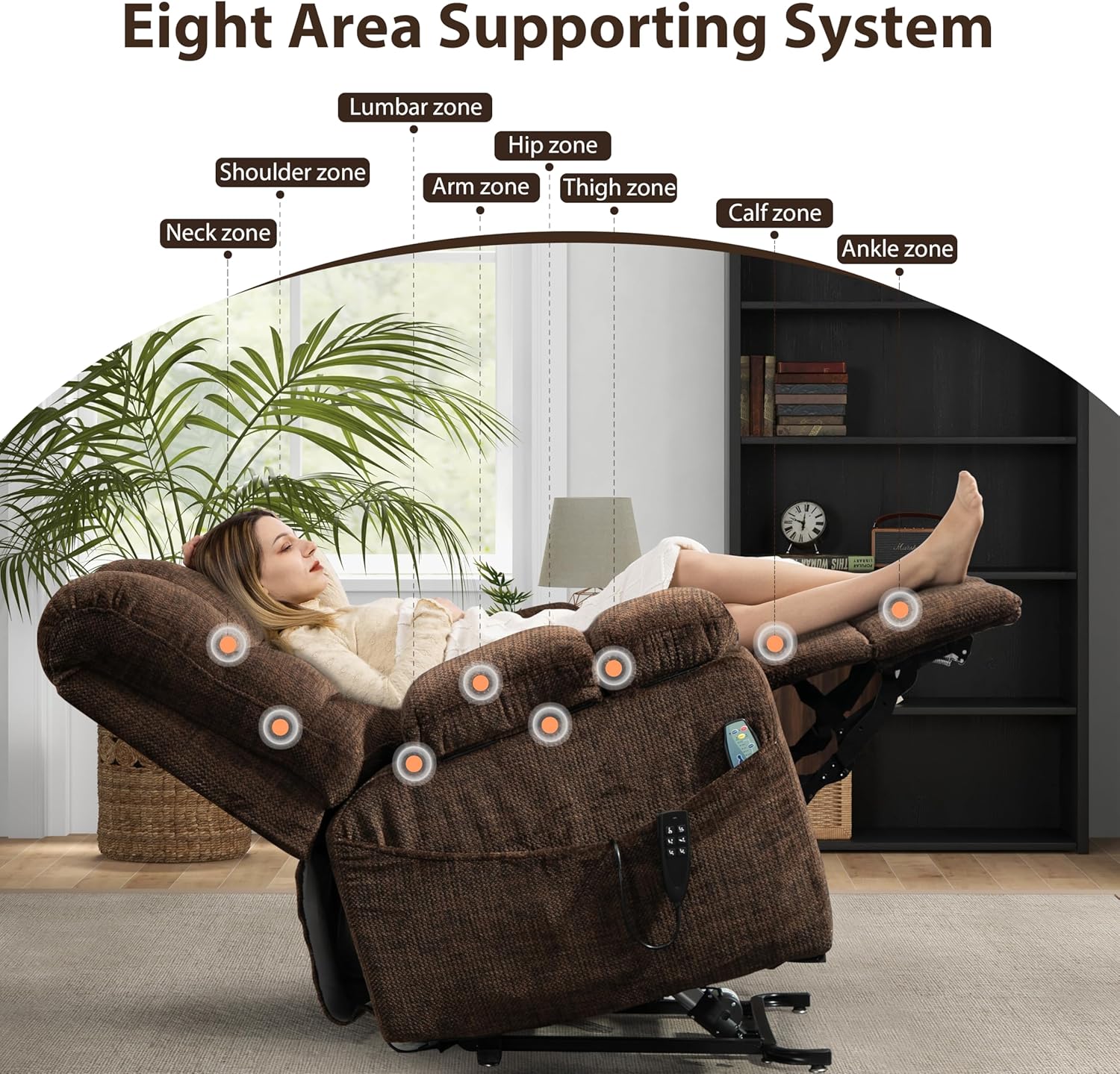 JIKFRIMA Oversized Zero Gravity Power Lift Recliner Chair for Elderly Adults Big Man Electric Lay Flat Recliner Triple Motor with Heat and Massage, Adjustable Seat Height, Arm Storage, Cup Holder