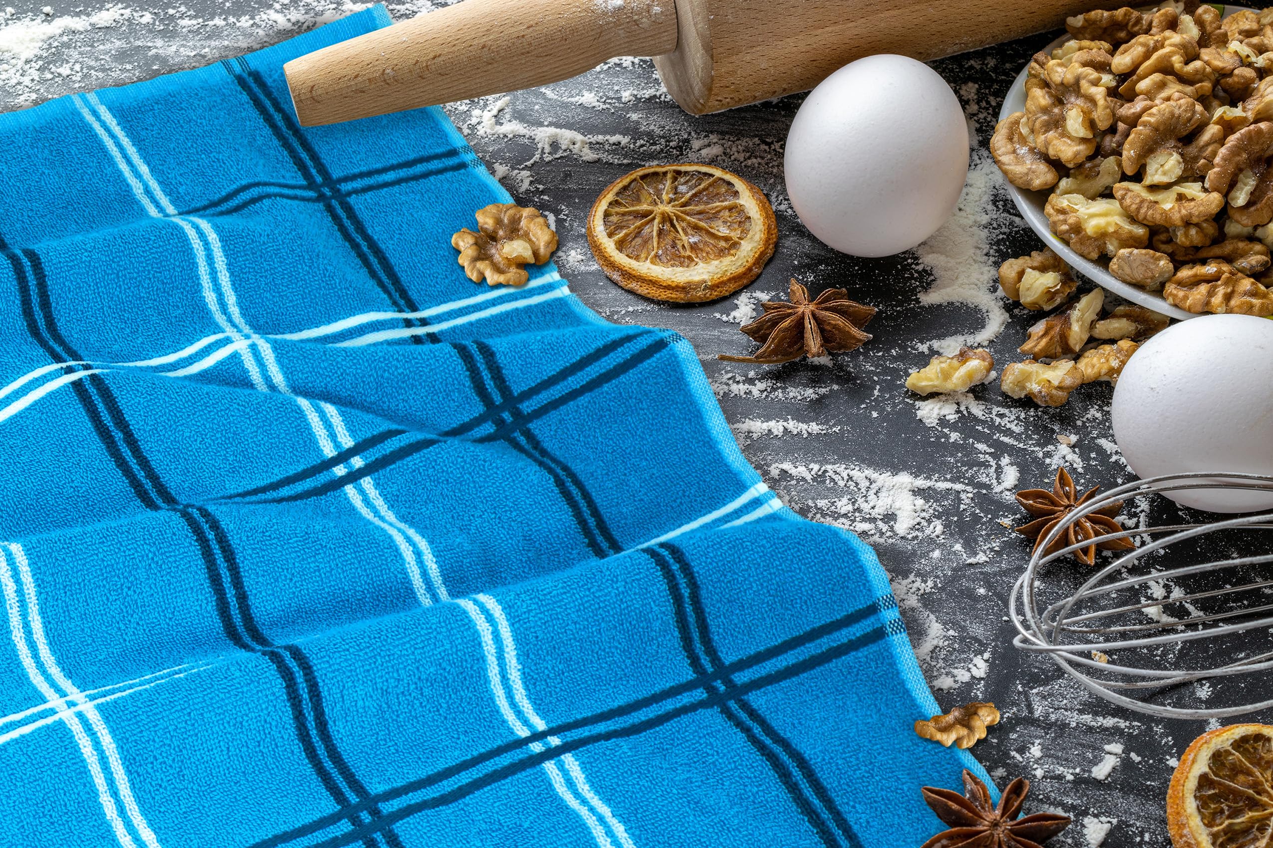 Lashuma Asciugamani cucina Blu Capri, Lyon Set 6 asciugamani 50x50 cm, Strofinacci Blu - Capri da cucina 100% Cotone