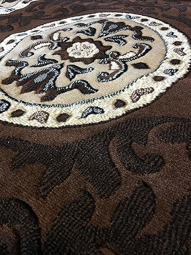 Miniatura 8 de Tapete persa redondo tradicional para zona, diseño de Americana 101 (4 pies x4 pies, redondo), Poliéster & Mezcla de poliéster, Marrón