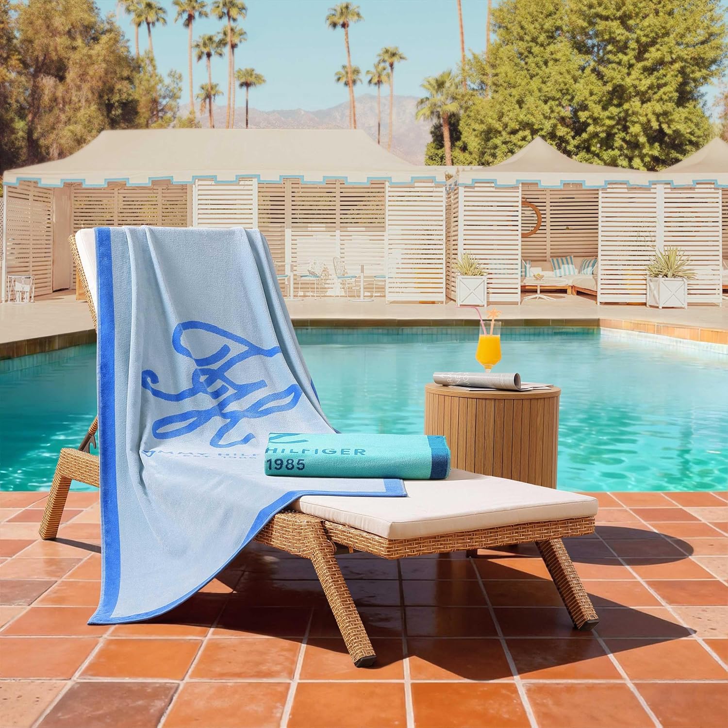Tommy Hilfiger - Beach Towel, 100% Cotton Soft & Absorbent Plush Towel with Z-Twist Velour, Beach Essentials (Colorblock Monogram Light Blue, 36" x 68")