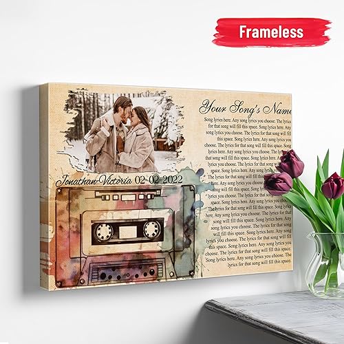 Vista 53 de H-DEWALL Letras de canciones personalizadas, lienzo enmarcado en marrón, música romántica del día de San Valentín, regalo personalizado para marido