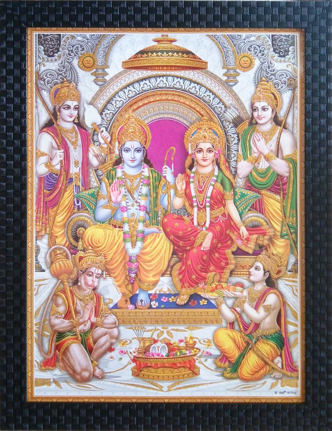 Shree Handicraft Ram Darbar Ram Laxman Sita Hanuman Painting with Frame for Wall (34.5 cm x 44.5 cm x 1 cm, Acrylic sheet used)