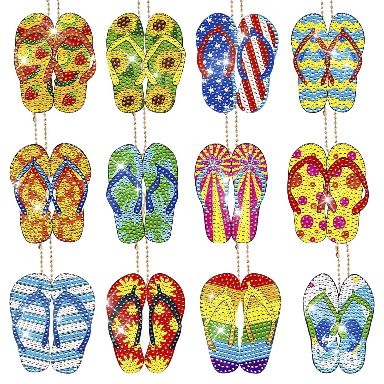 HSHGZSR 12Pcs DIY Diamond Keychain Kits, Summer Beach Art Painting, Painting Kits, DIY Rhinestone Keychain Pendant Double-Side Diam