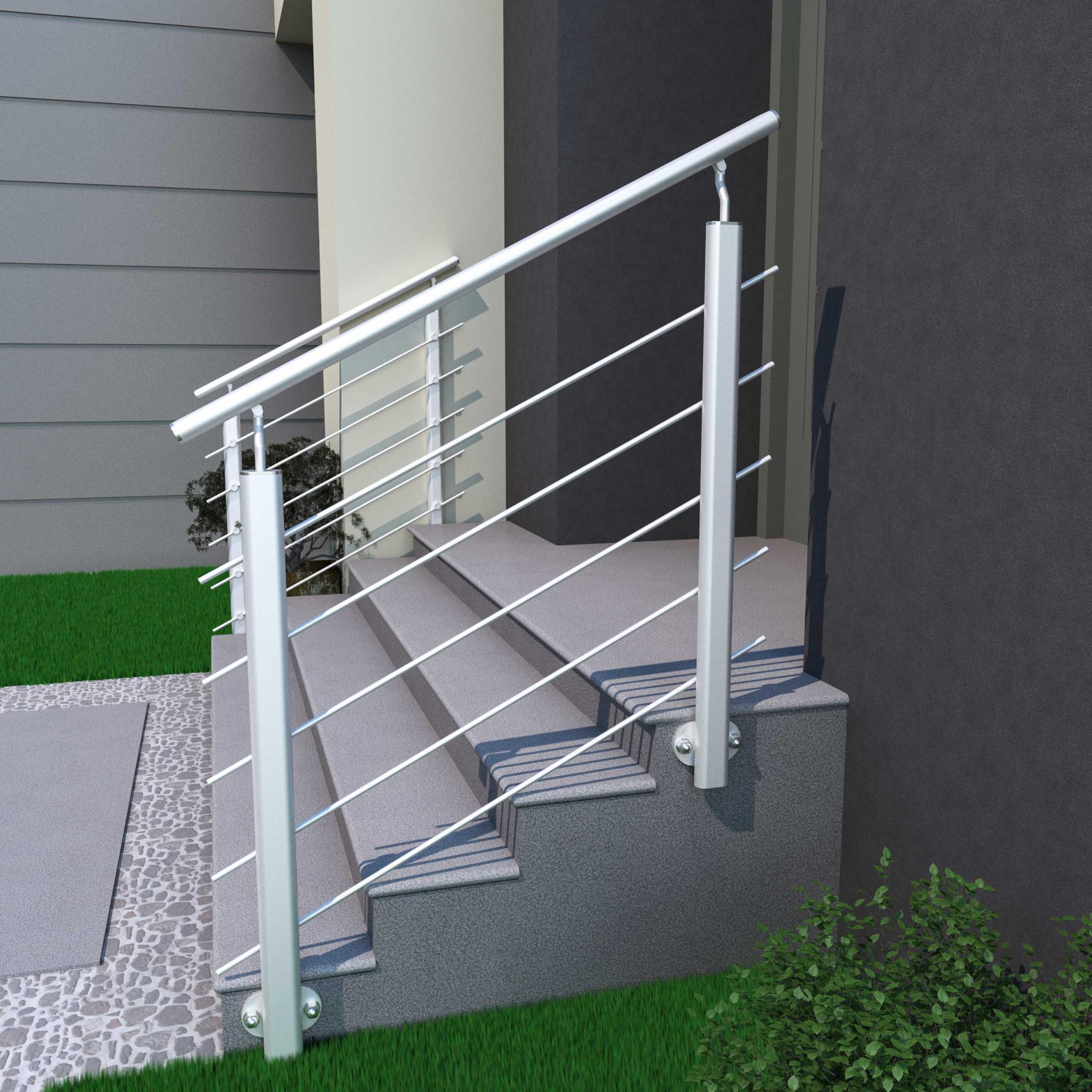 AICA Barandilla de Aluminio, 100 cm Pasamanos de Escaleras, Parapeto de Aluminio con 5 travesaños para balcón, escaleras, interior y exterior - fijaciones lateral