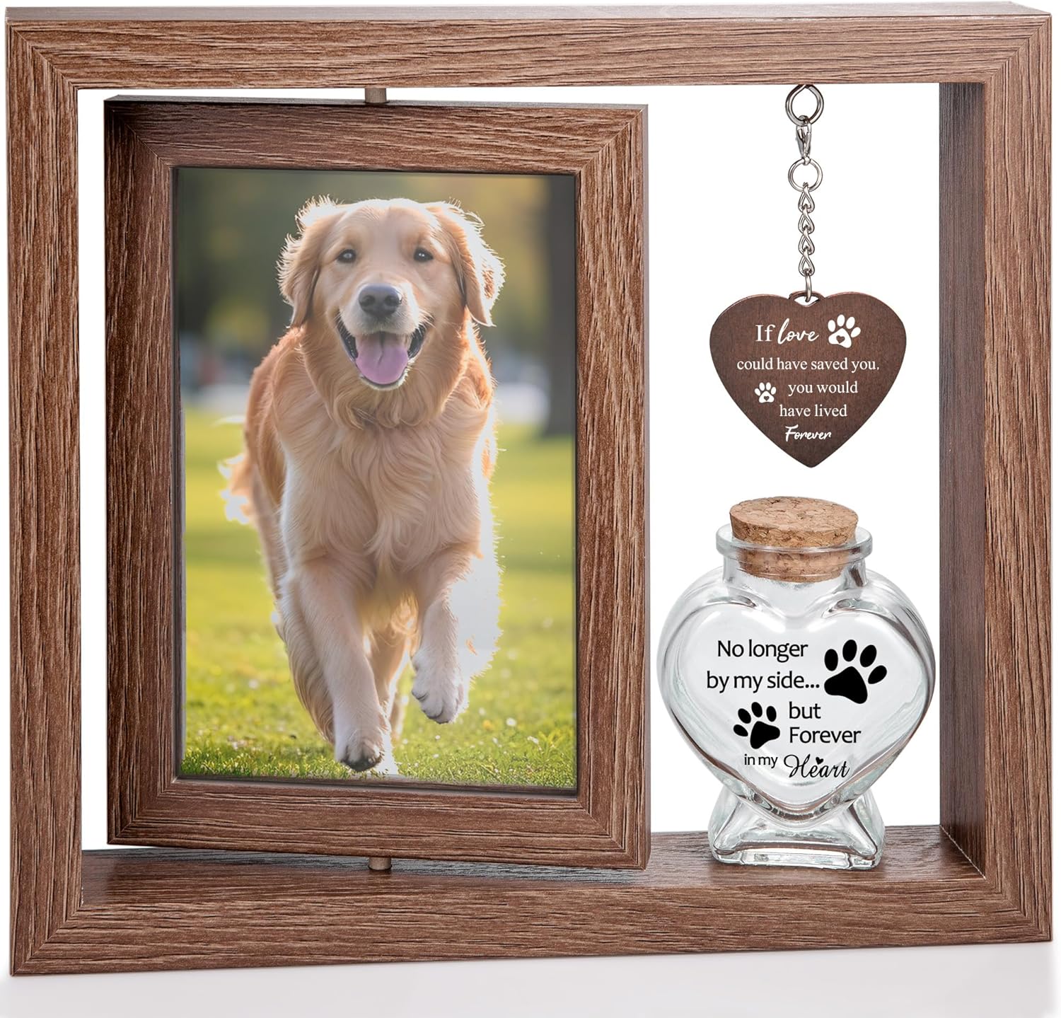 Pet loss memorial fur bottle with rotating photo frame