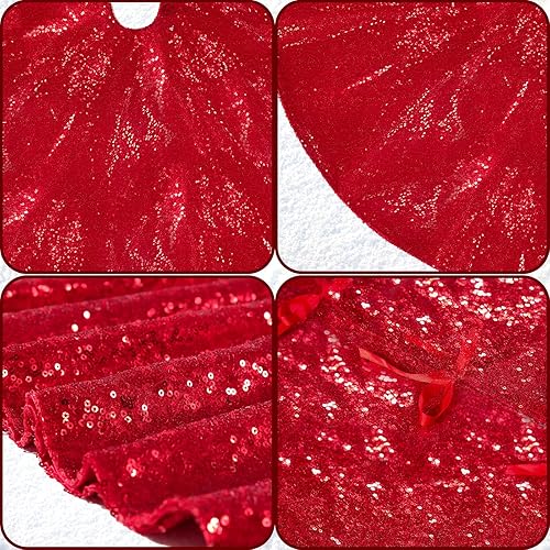 Miniatura 4 de Touchat Falda de árbol de Navidad de 48 pulgadas, falda de árbol para decoración de fiesta de Navidad, falda de árbol de Navidad con purpurina para