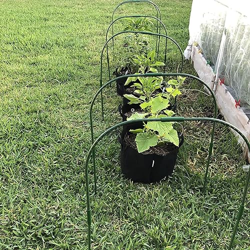 Miniatura 7 de Aros de jardín túnel de cultivo para camas elevadas, 6 juegos de aros de acero inoxidable de 25.6 x 31.5 pulgadas, marco de estacas de jardín