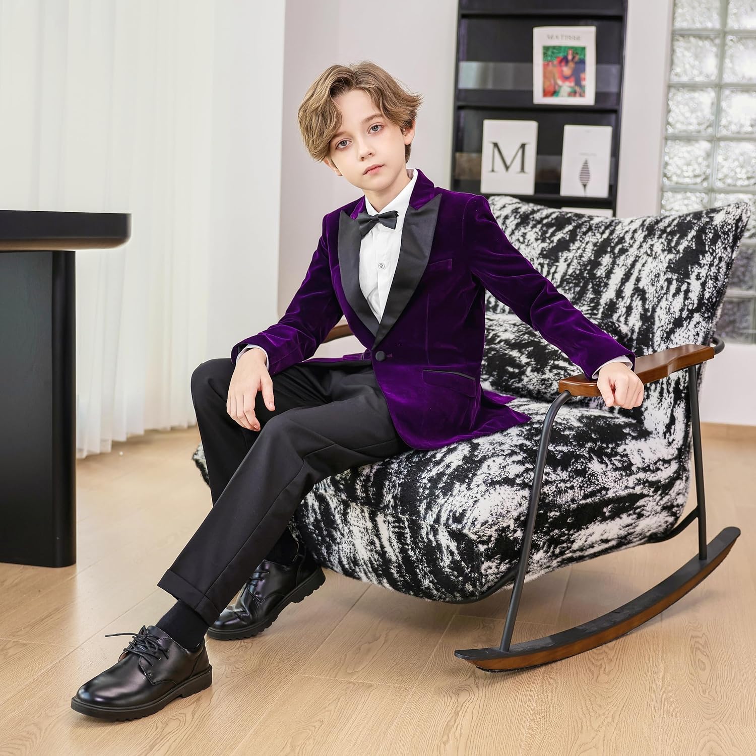 LOLANTA Boys Velvet Suit 4 Piece Slim Fit Tuxedo Formal Ring Bearer Outfit