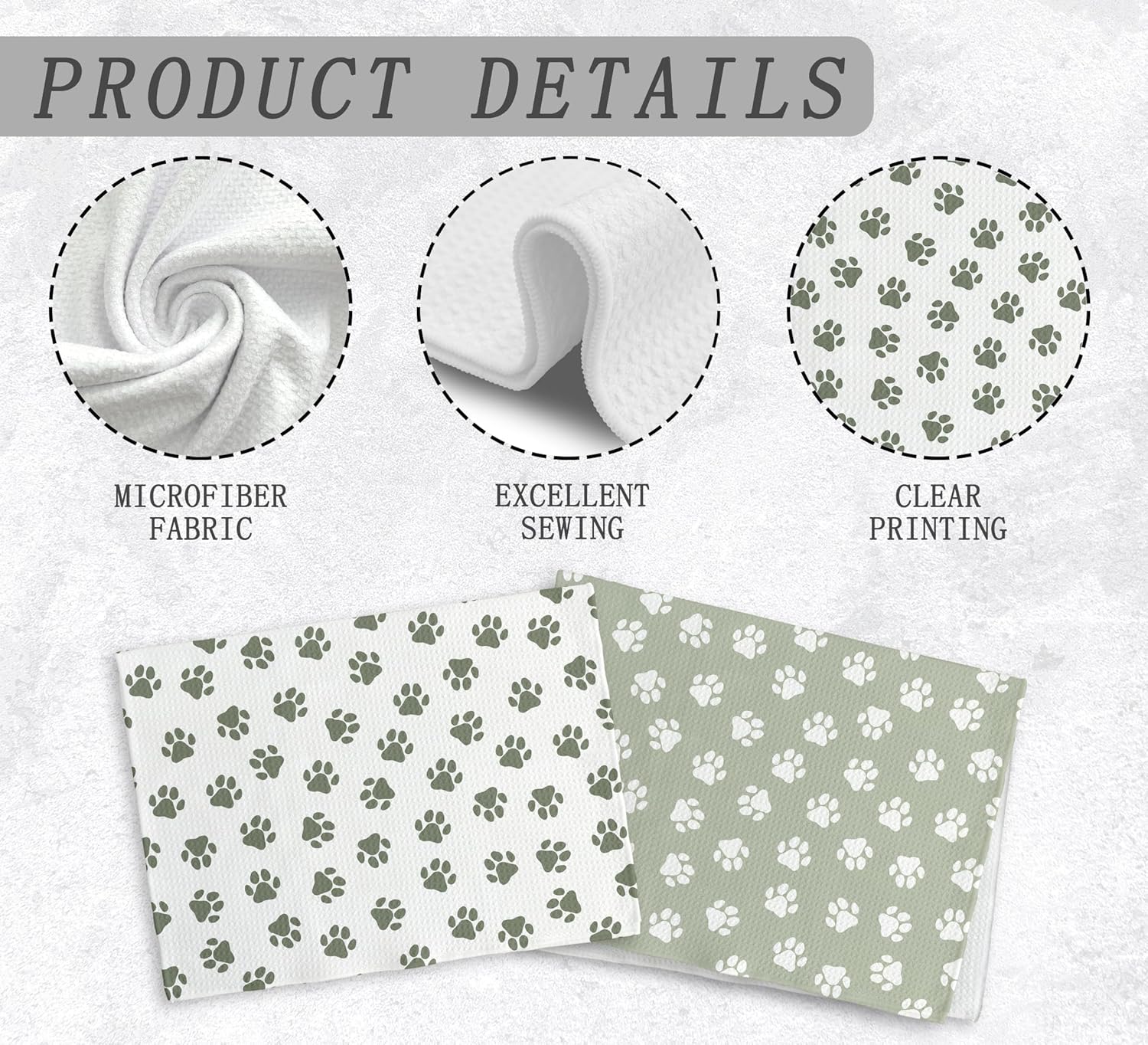 Dog Paws Dish Towel, Sage Green Kitchen Towels and Dishcloths Set of 2, Green and White Hand Towels for Bathroom, Dog Print Kitchen Towel Decorative, Cute Dogs Paw Gifts for Dogs Lovers,16×24In - Image 7