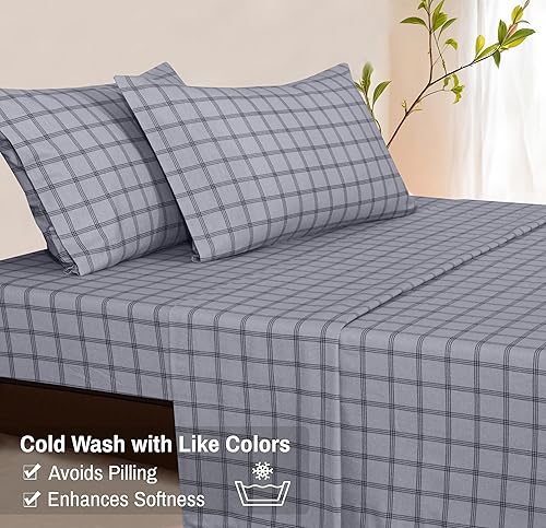 Vista 14 de RUVANTI Juego de sábanas de franela 100% algodón, tamaño matrimonial, 4 piezas, Alpine Serenity Serenidad alpina