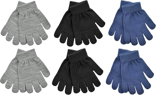 6 Pairs Boys Thermal Knitted Stretch Gloves