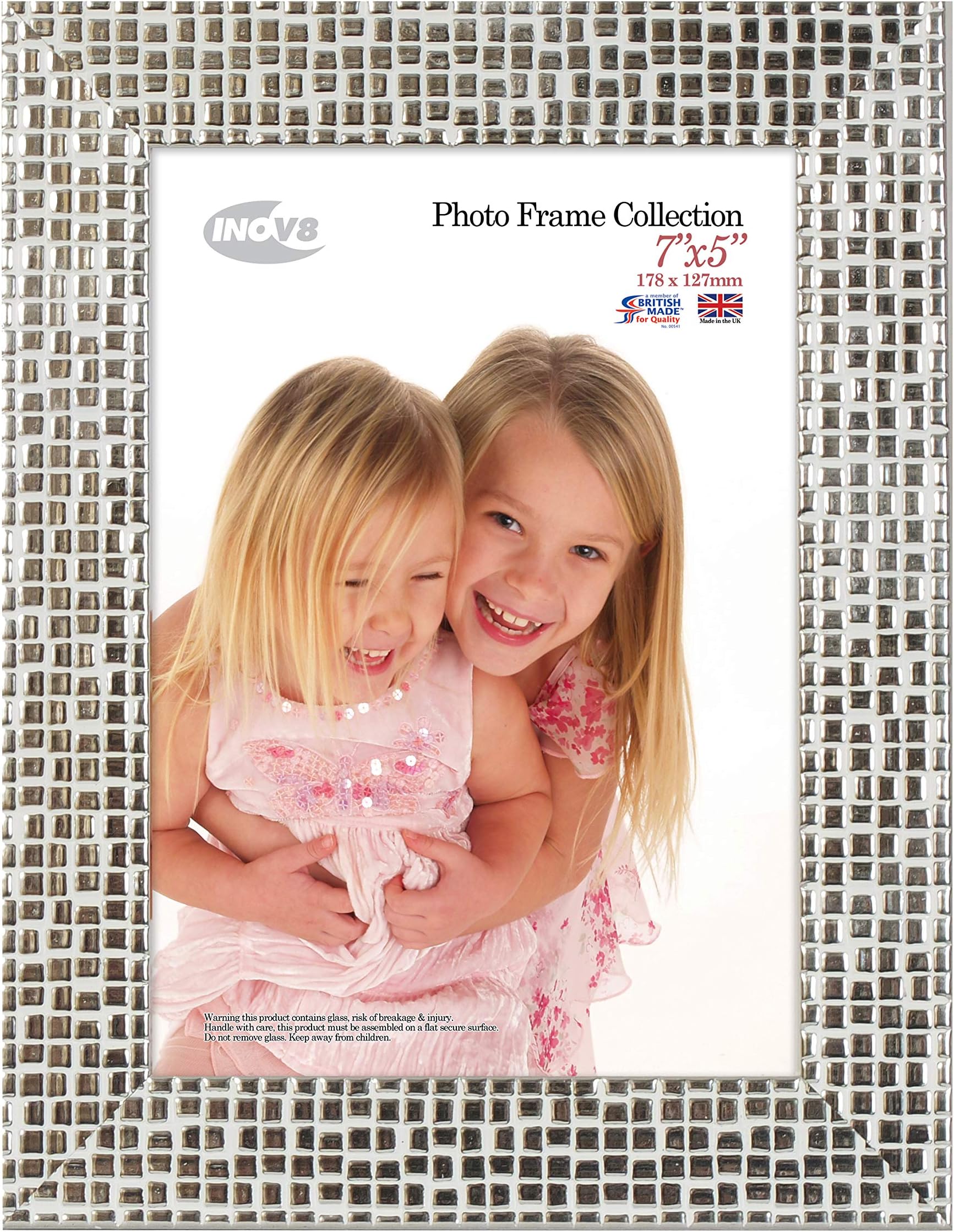 Inov8 Framing British Made Photo Frame Mosaic Silver Holds Picture 7"x5" (17.78cm x 12.7cm)