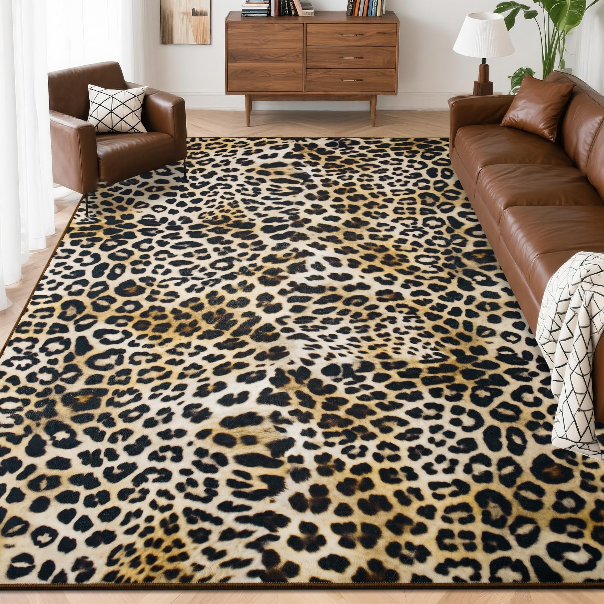 Foxmas 8x10 Leopard Area Rugs for Living Room