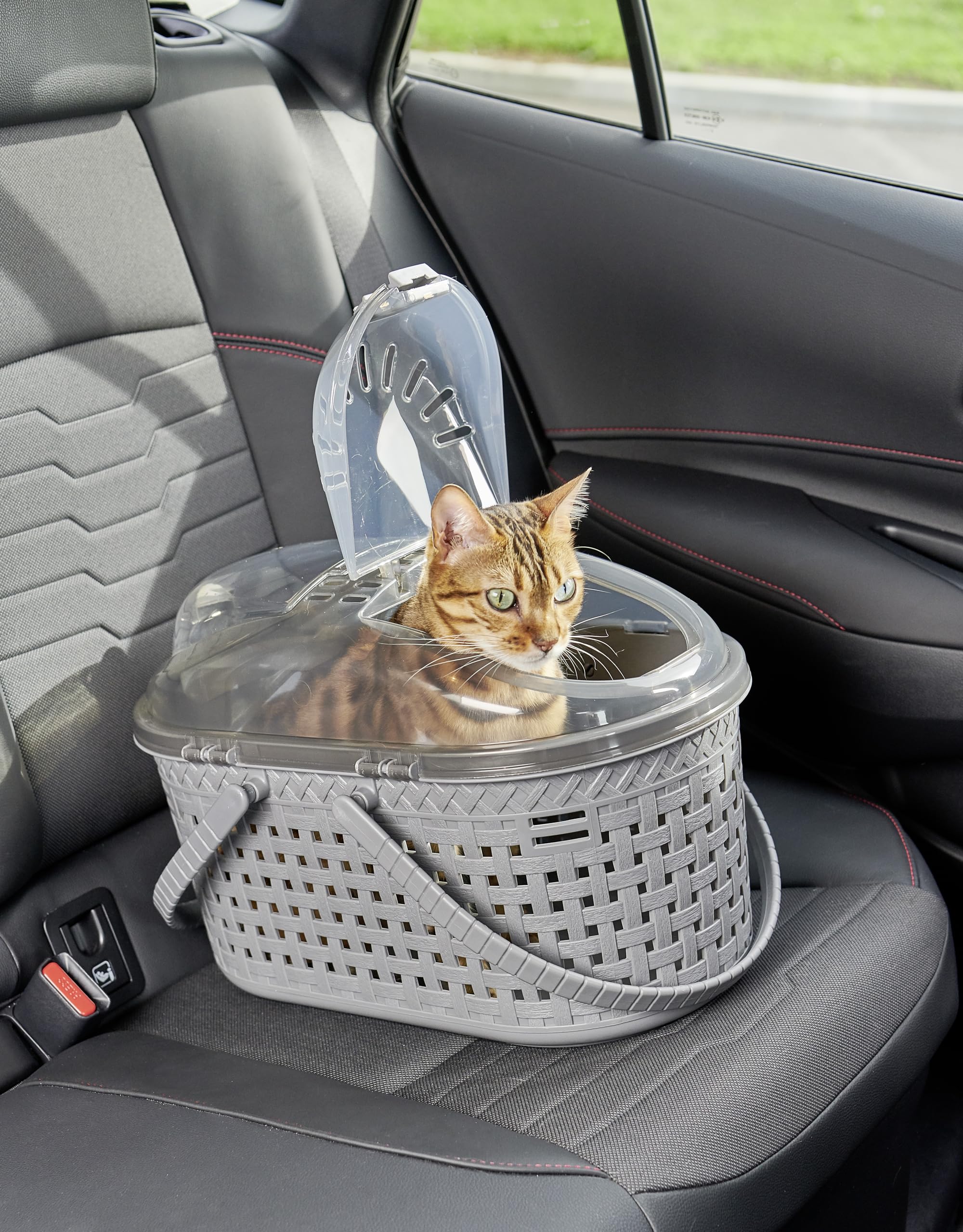 Iris Ohyama, Panier, Boîte, Sac, Cage de Transport Plastique(PP) pour Chat, Chien, Rongeur, Hanses de Confort, Compartiment intégré en 2 étages, L45 x P29 x H28.5 cm, MPC-450, Gris