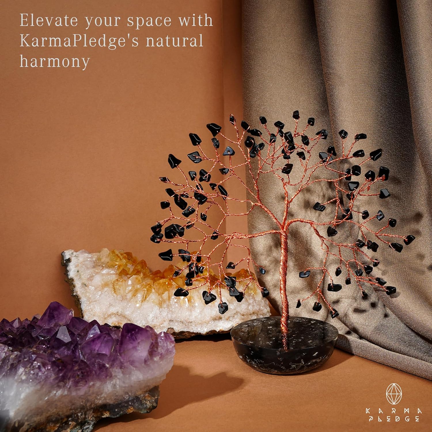 KARMAPLEDGE 7 Chakra Black Obsidian Crystal Tree of Life Positive Energy & Good Luck, Money, Feng Shui Decor, Home and Office Desk Decoration, Spiritual Gifts for Women, for Dad - Image 4