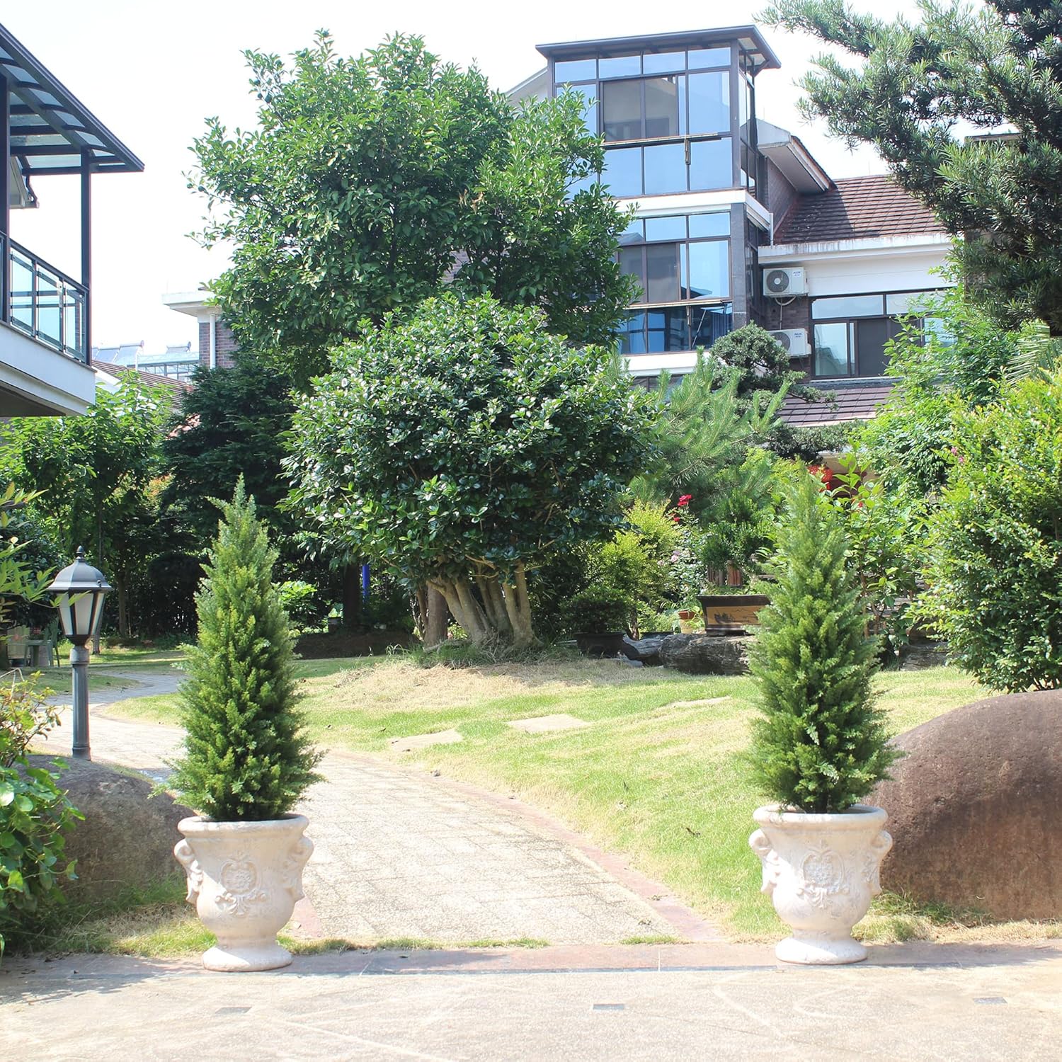 Artificial Topiary Trees 3 Foot Artificial Cedar Trees UV Resistant Potted Plant Set of 2 Faux Bushes Fake Shrubs for Outdoor Indoor Front Porch Garden