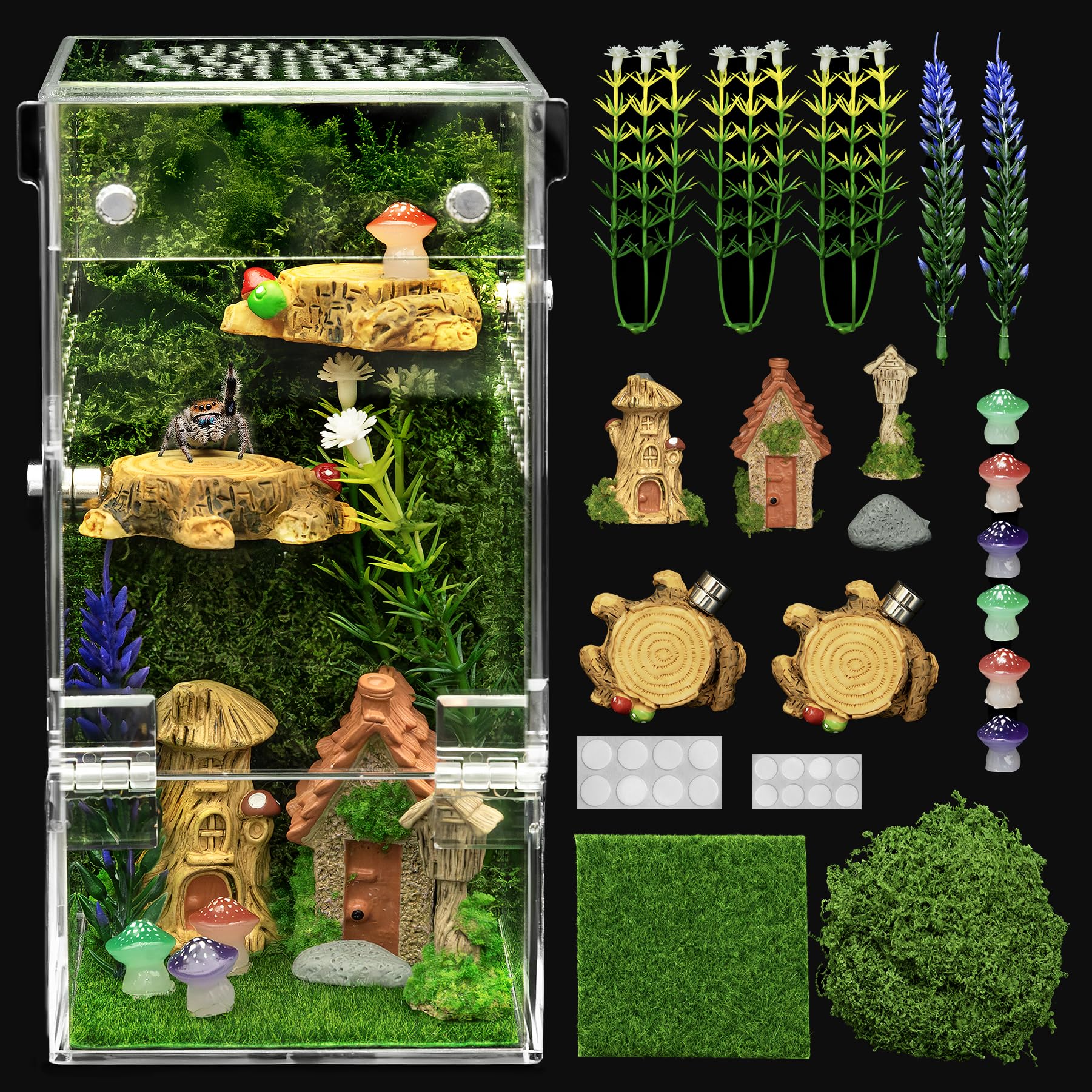 Jumping Spider Enclosure Starter Kit,3 x 3 x 6 in Acrylic Terrarium