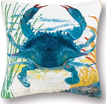 C&F Home Blue Crab HD Printed Indoor/Outdoor Accent Throw Pillow 18" x 18" All Seasons Summer Coastal Nautical Beach House Home Living Room Sofa Couch Chair Porch Patio 100% Polyester Premium Luxury