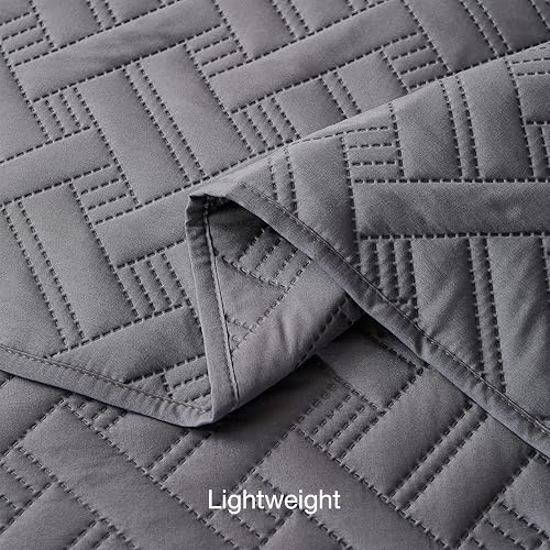 Miniatura 6 de beeweed Quilt Set Queen Size 3 Pieces Lightweight Microfiber Basket Pattern Bedspreads for All Season Grey Soft Summer Coverlet Set with Ultrasonic