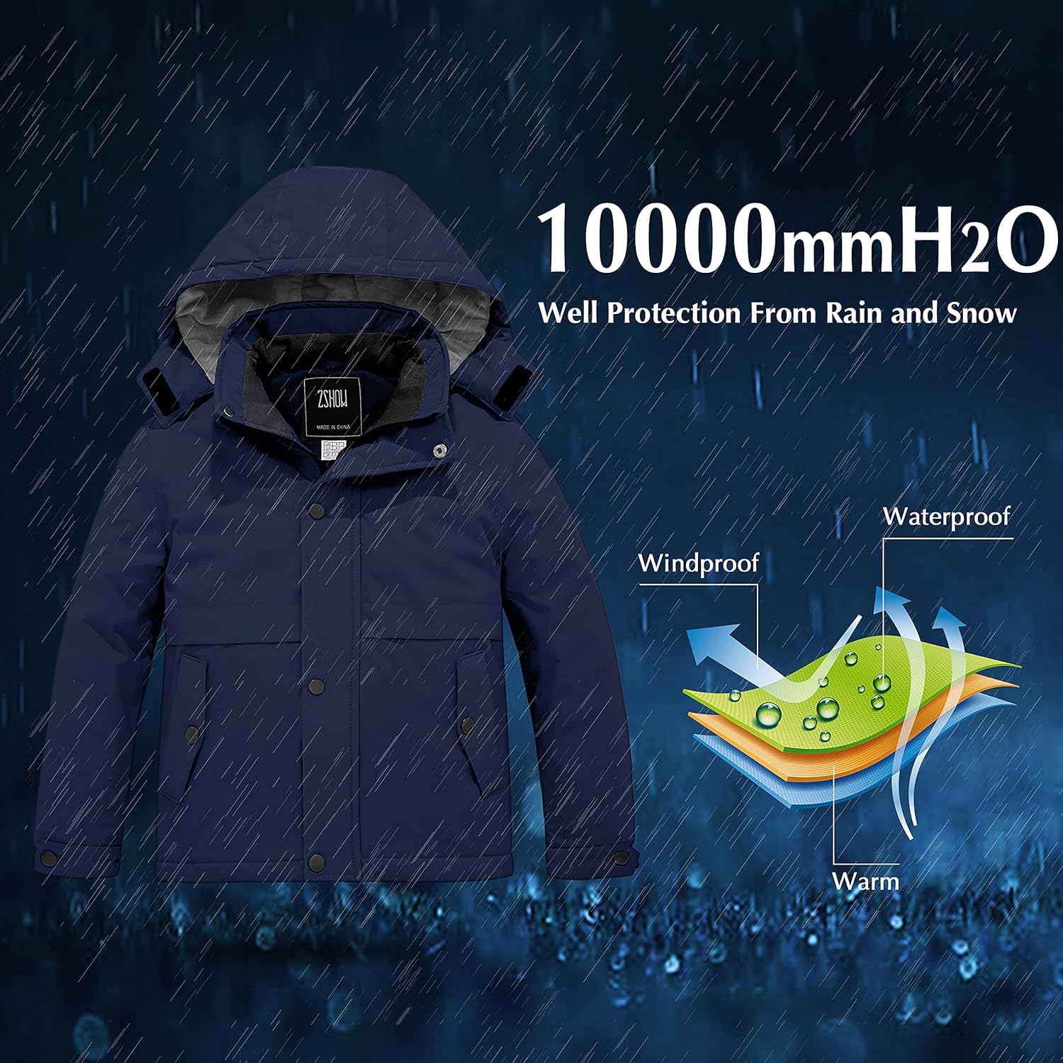 ZSHOW Boys' Waterproof Ski Jacket Warm Winter Coat Thick Hooded Snow Coat : Clothing, Shoes & Jewelry