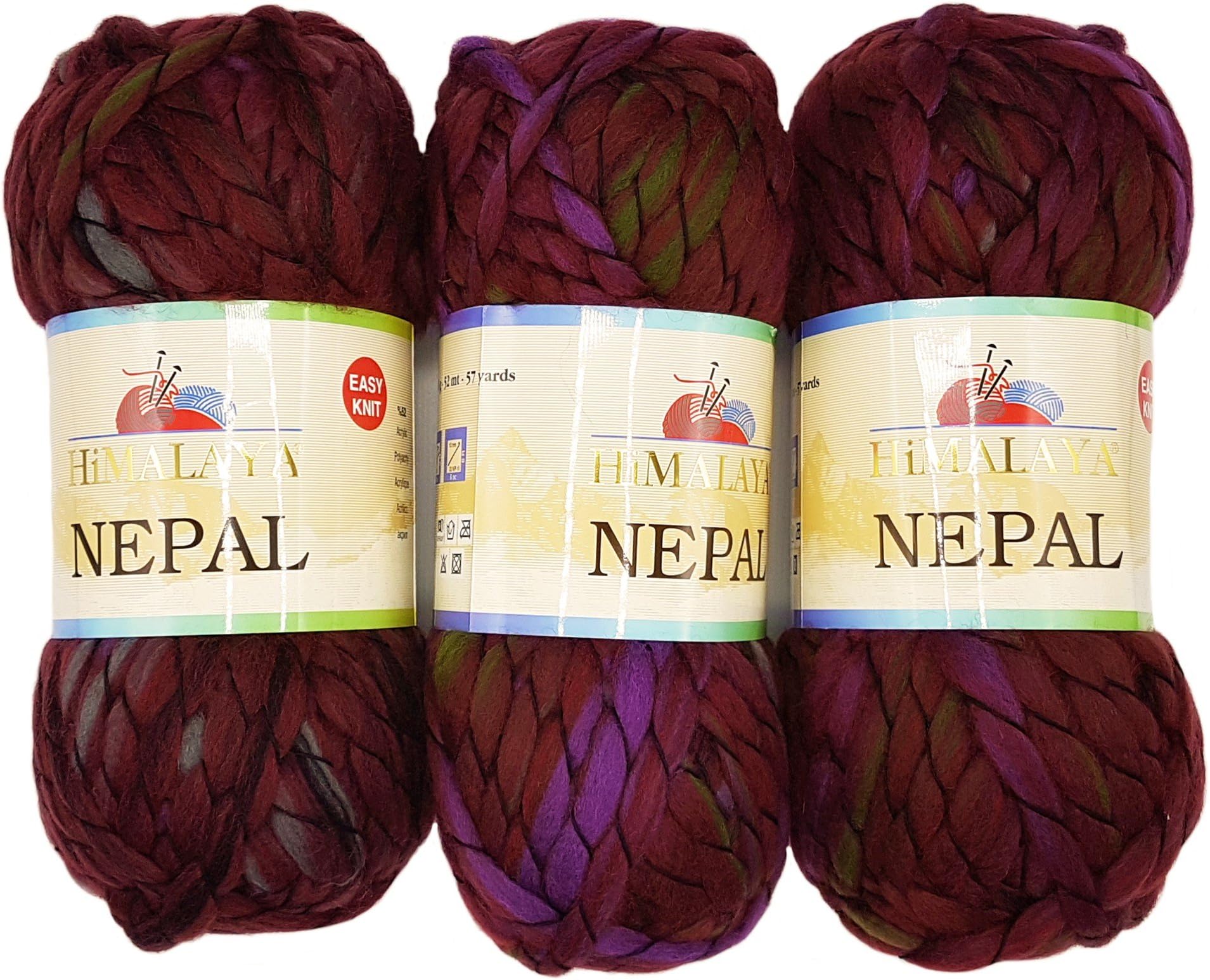 3 x 200g Knitting Wool Himalaya Nepal – 600 g super Bulky Arm and Hand Knitting Wool Blend bordeaux flieder