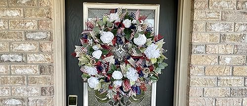 Miniatura 4 de Garden Americana Floral Patriotic Front Door Deco Mesh Wreath, Stars and Stripes, Summer Decor, 4th of July Decoration