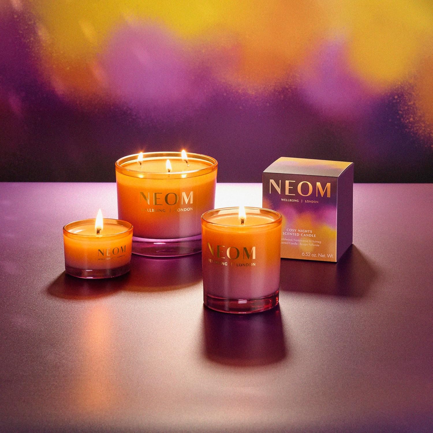 NEOM Cosy Nights Candle,1 Wick | Sandalwood, Frankincense & Nutmeg I 100% Naturally derived Wax I 100% Natural fragrances I Relaxing - Image 4