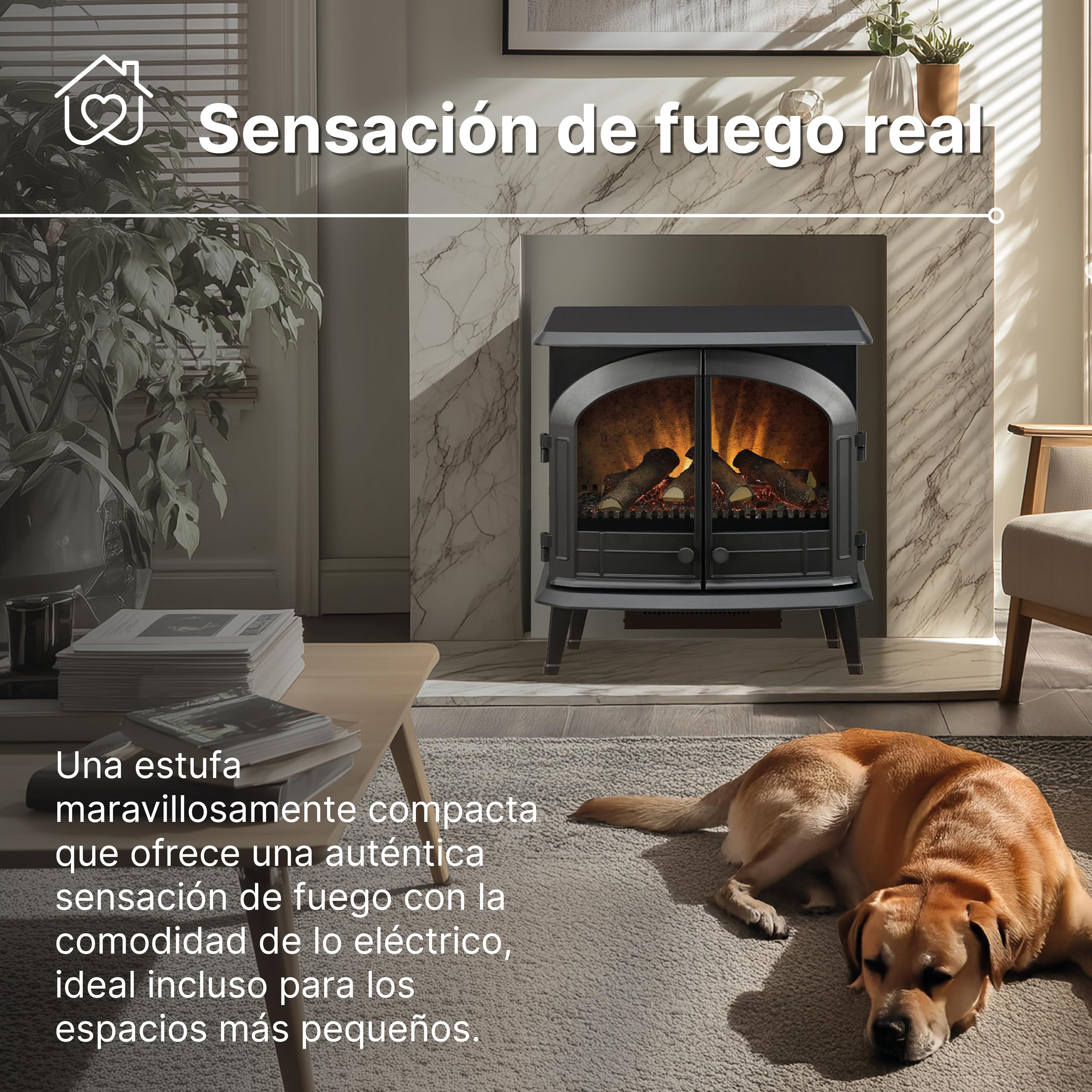 Dimplex Emberly Chimenea Electrica Â– Chimenea Electrica Decorativa de Tres Lados con Calefactor y Efecto de Llama Optiflame Â– Calefactor de 2 kW Activable Â– Inluye Mando a Distancia y App