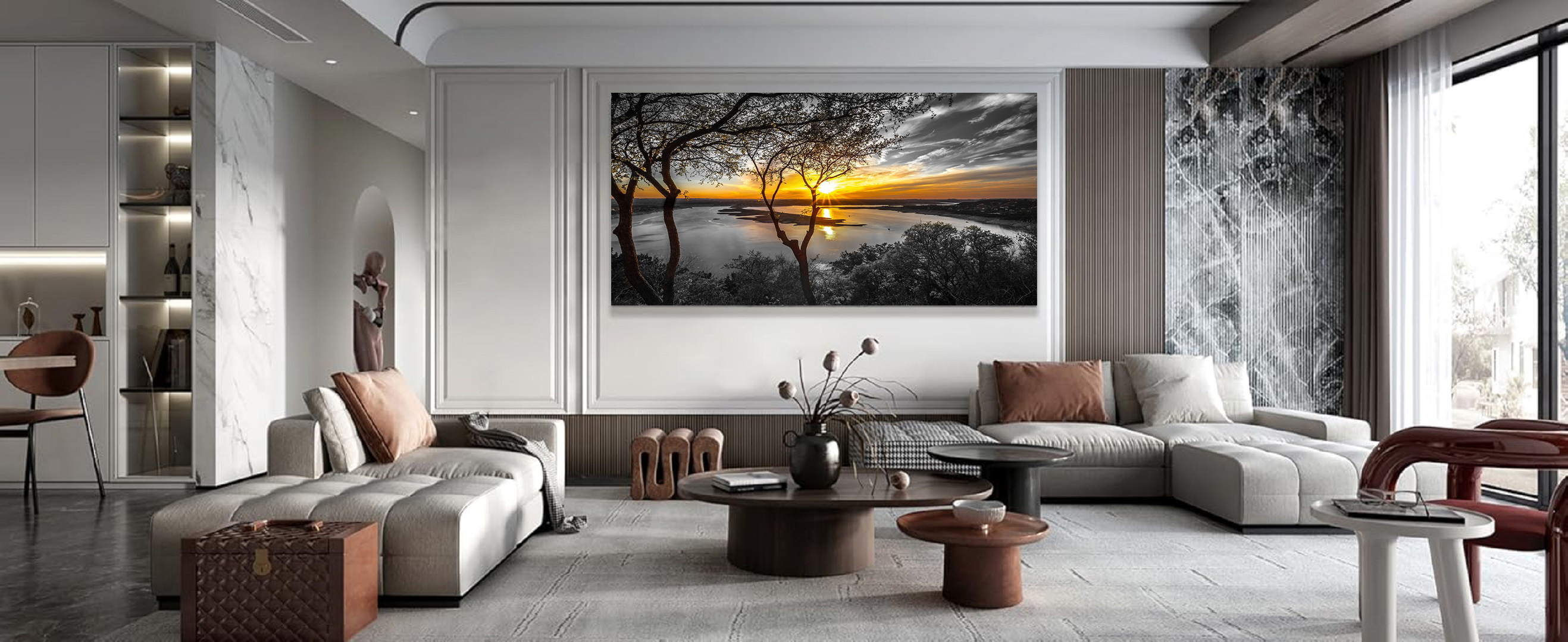 Amazon.com: Bamdeya Black and White Gold Wall Decor Sea Sunset