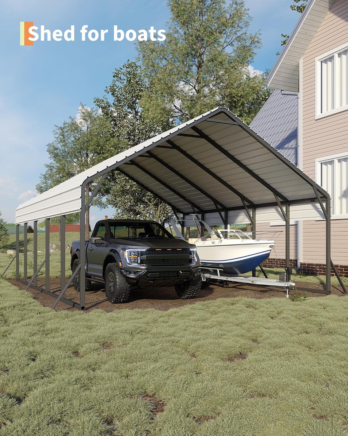 Garveelife 20'x25'x13' Metal Carport for 2 Cars, Heavy Duty Car Ports for Heavy Snow, Reinforced Frame, Tall Metal Car Ports for Bass Boats, Full-Sized Pickup Trucks, and Tractors, N.W. 980 Lbs