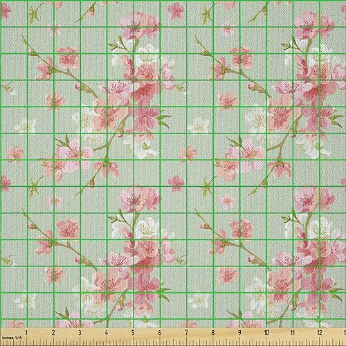 Miniatura 2 de Ambesonne The Yard, tela de flora desgastada de The Yard, flores de primavera retro, flores de jardín francés, imagen artesanal, tela de microfibra