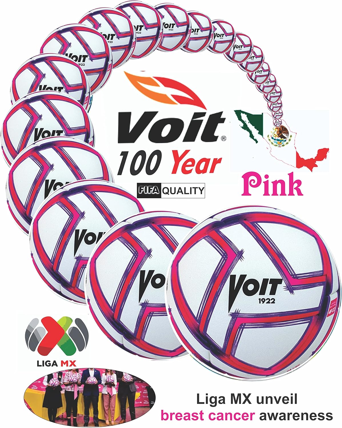 Voit Soccer Ball No. 5 Liga MX Apertura 2022, Pink: Designed for use in Professional, semi-Professional, and Amateur Soccer Leagues - Image 4