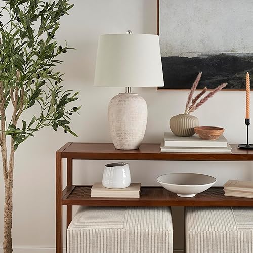 Miniatura 4 de Nourison Home Lámpara de mesa rústica con tarro de cerámica envejecida de 23 pulgadas para dormitorio, sala de estar, comedor, oficina, con pantalla