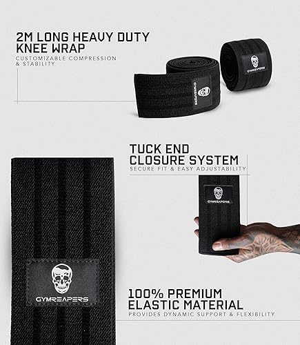 Miniatura 5 de Gymreapers Rodilleras para levantamiento de pesas y levantamiento de potencia, compresión resistente de 2M para sentadillas, entrenamiento de