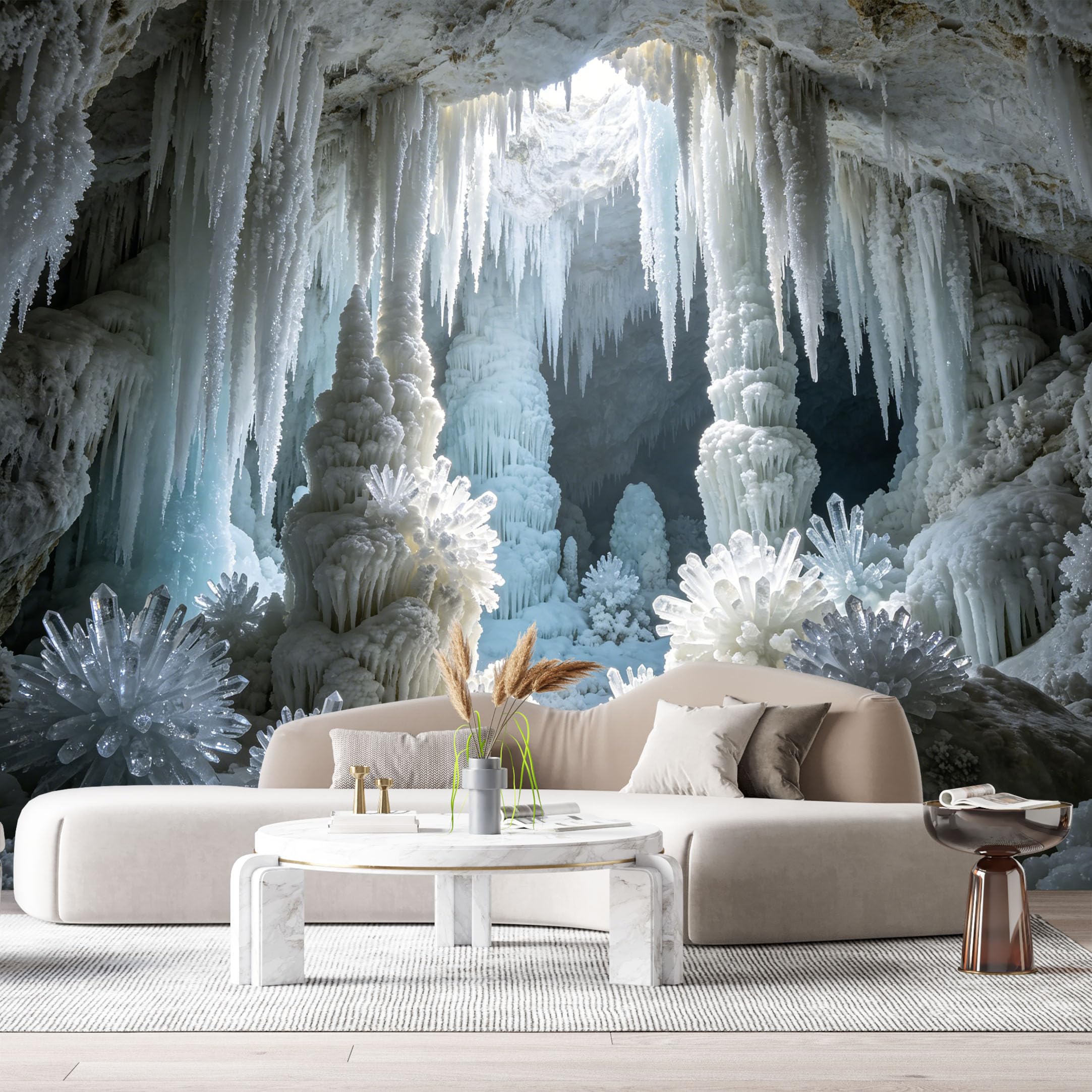 Custom Size Wall Murals Ice Cave Landscape Crystal Formations Frozen Stalactites 3D Textured SelfAdhesive Wall Fabric Removable Large Wallpaper for Photo Living Room