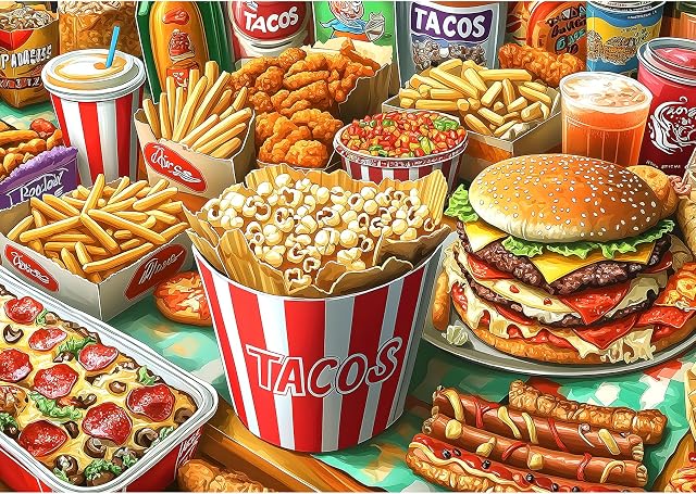 1000 Piece Puzzles for Adults Clearance, Super Delicious Food Burger & Fries Puzzle for Adults, Hard Challenge Art Jigsaw Puzzles, for Gifts Birthday Party Game Family, 27.5*19.7 Inch Dust Free Puzzle