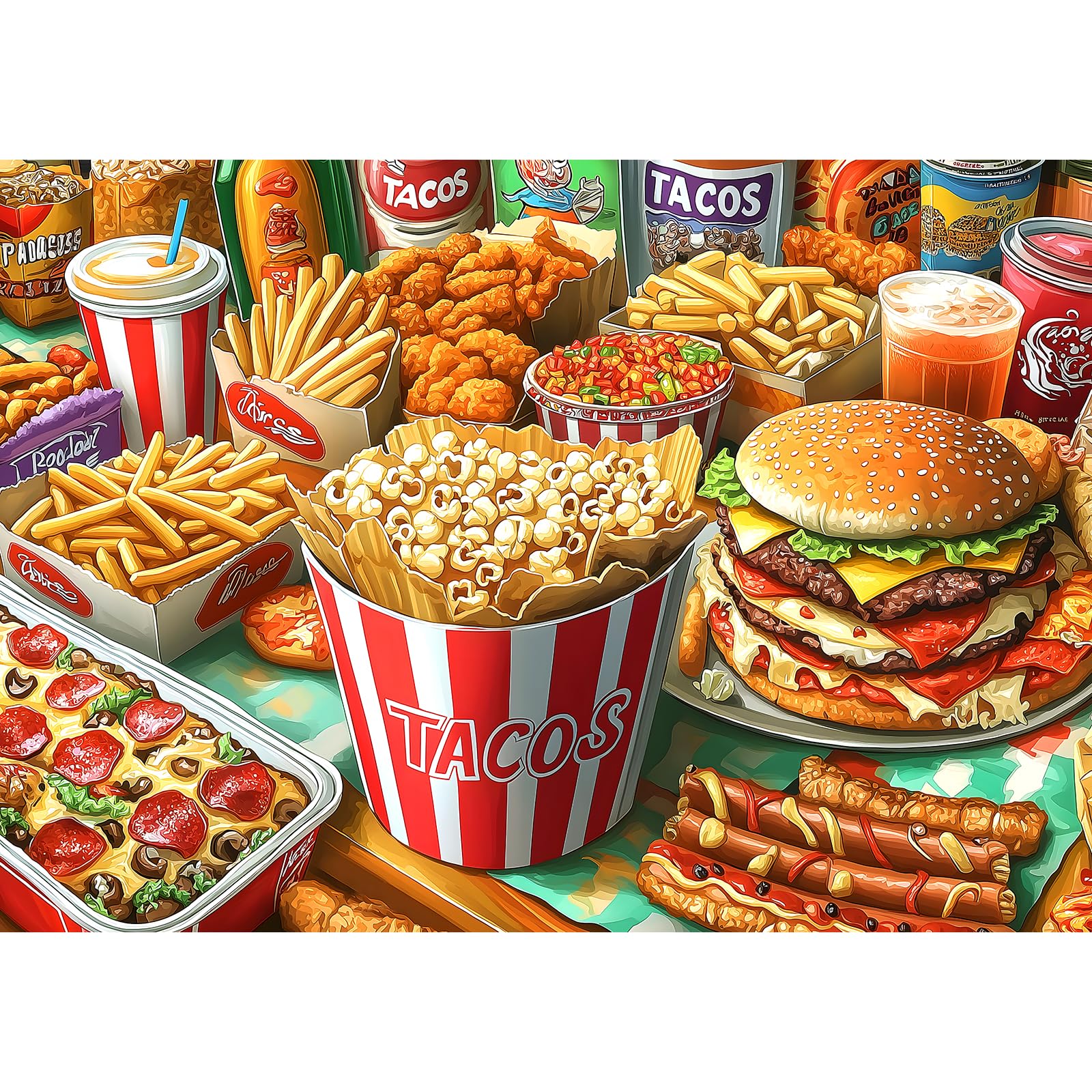1000 Piece Puzzles for Adults, Super Delicious Tacos Food Burger & Fries Puzzle for Adults, Challenge Art Clearance Jigsaw Puzzles, for Gifts Birthday Party Game Family, 27.5 * 19.7 Inch Dust Free