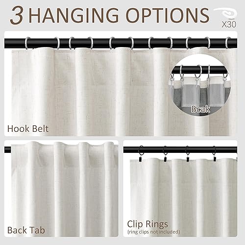 Miniatura 3 de Cortinas 100% opacas de lino de 84 pulgadas de largo, juego de 2 paneles para dormitorio, sala de estar, textura crema natural, aislamiento térmico,