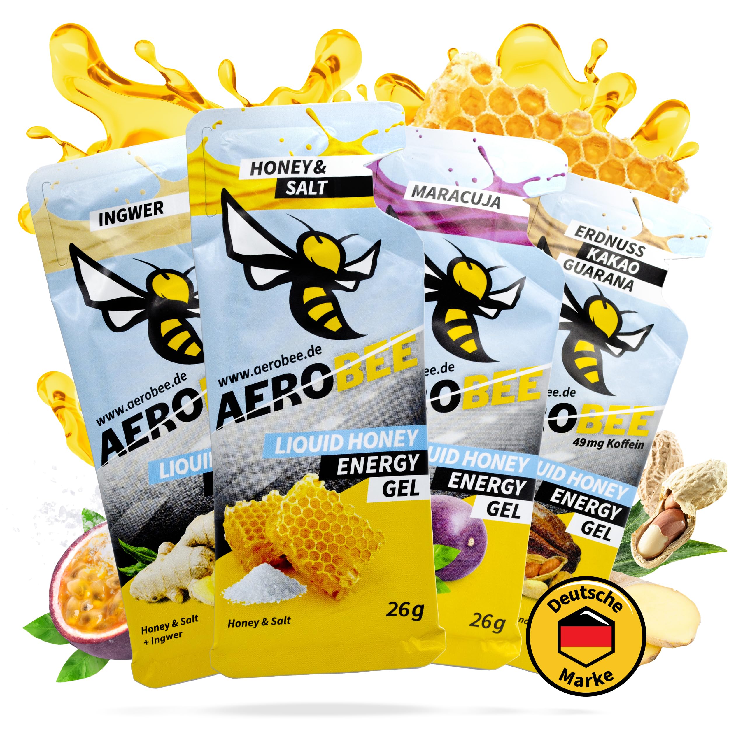 AEROBEE Energy Liquid Gel [ 100% Natürliches Energie aus Honig ] leicht bekömmliches Sportgel für den Ausdauersport, Energy Gel Laufen, Powergel Sport, Kohlenhydrate