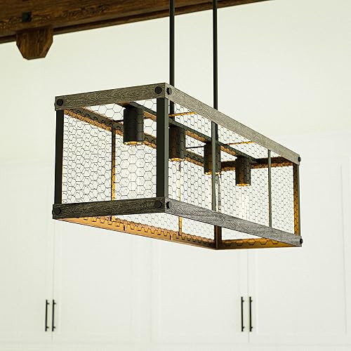 Miniatura 4 de Kenroy Home 94044ORB Acogedora luz de isla de 4 luces con acabado de madera y bronce aceitado, estilo rústico, 11 pulgadas de alto, 33.313 pulgadas