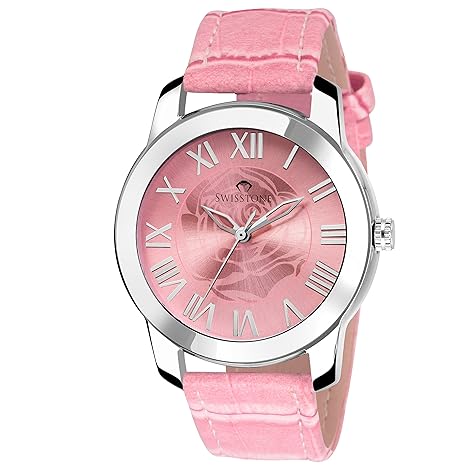 Analogue Pink Leather Strap Wrist Watch for Women