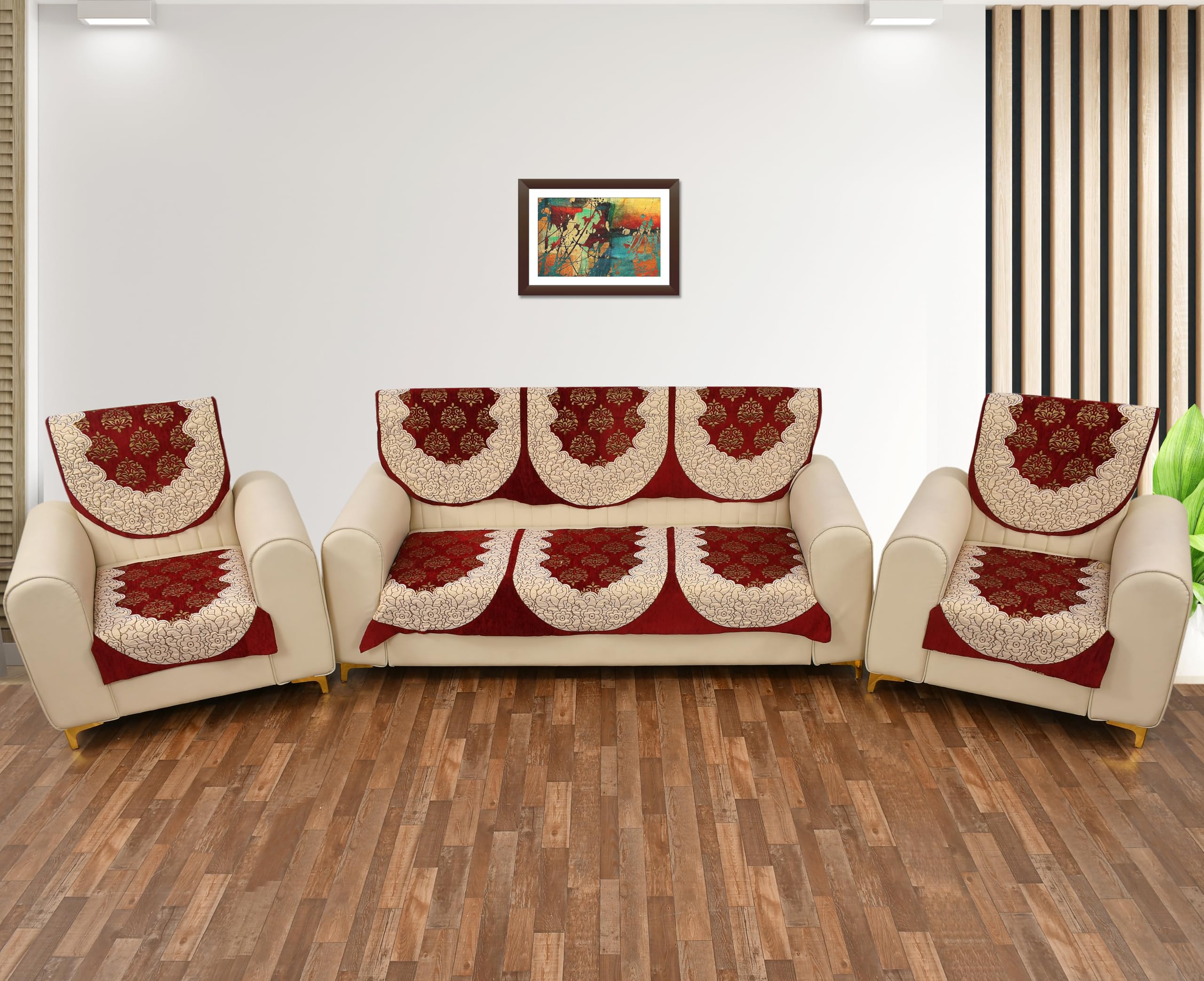 Furnishing Hut Premium Floral Chenille 3+1+1 Sofa Cover|SofaCover/Slipcover/5 Seater Sofa Cover/3Seater+2Seater Sofa Cover/Chenille Sofa Cover/Sofa Protector/Slip Cover| Rectangular (Maroon)-image-48