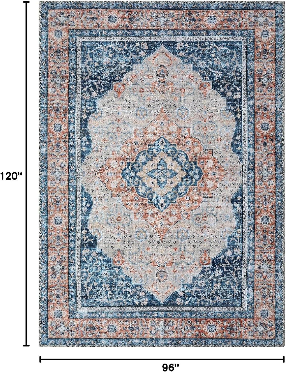 GAOMON 8x10 Area Rug Vintage Distressed Machine Washable Area Rug for Living Room Bedroom Traditional Medallion Non-Slip Stain Resistant Accent Rug Carpet for Home Decor Floor Decoration, Blue