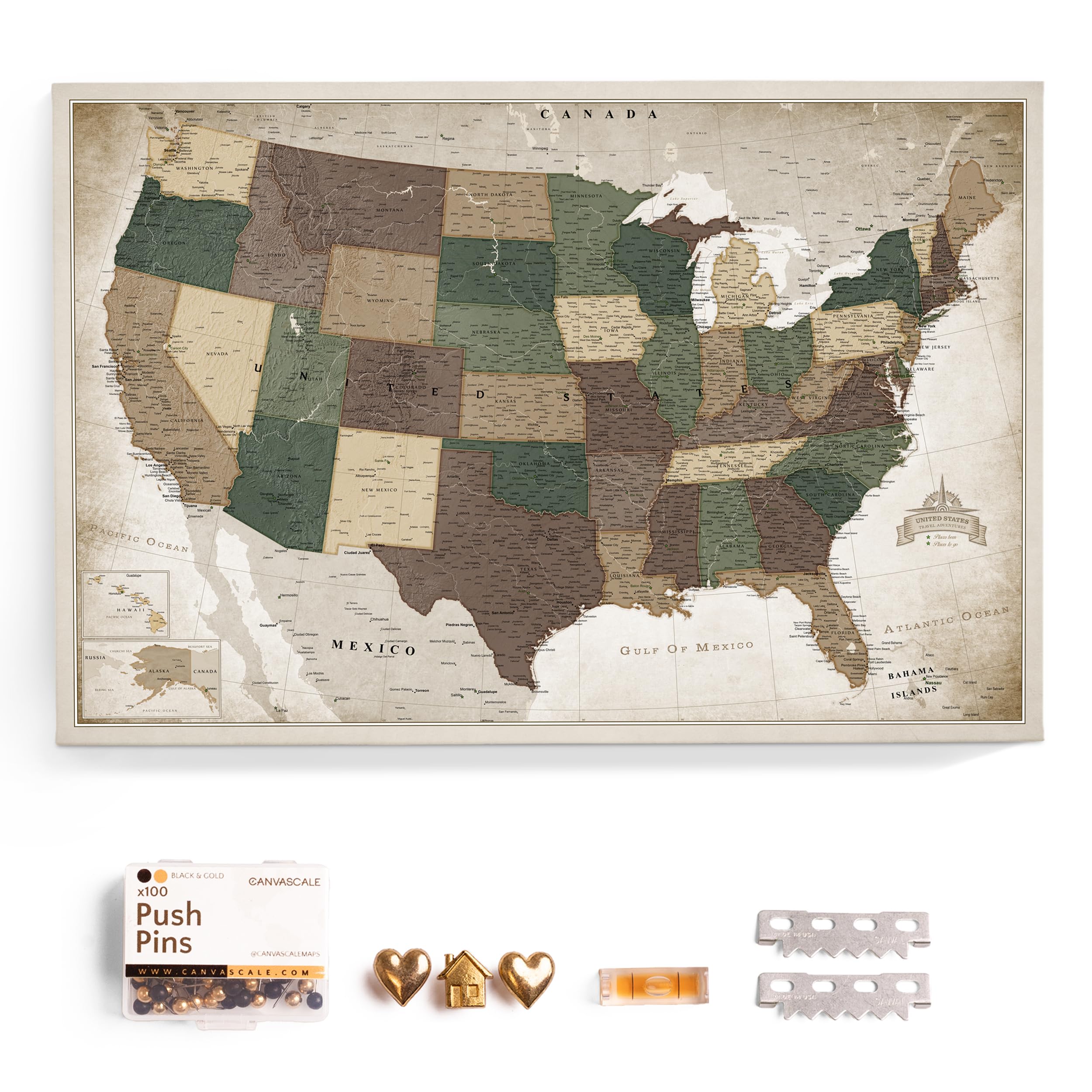USA Map Canvas Wall Art with Cork Pin Board – Decorative Push Pin Travel Map for Home, Office, Living Room, Bedroom (90x60cm - Pattern 24)