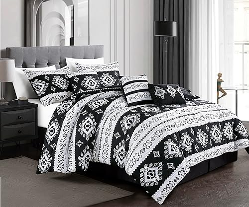 Chezmoi Collection Vista - Juego de edredón de 7 piezas de cabaña del suroeste - Ropa de cama de microfibra con estampado de alces de piña color