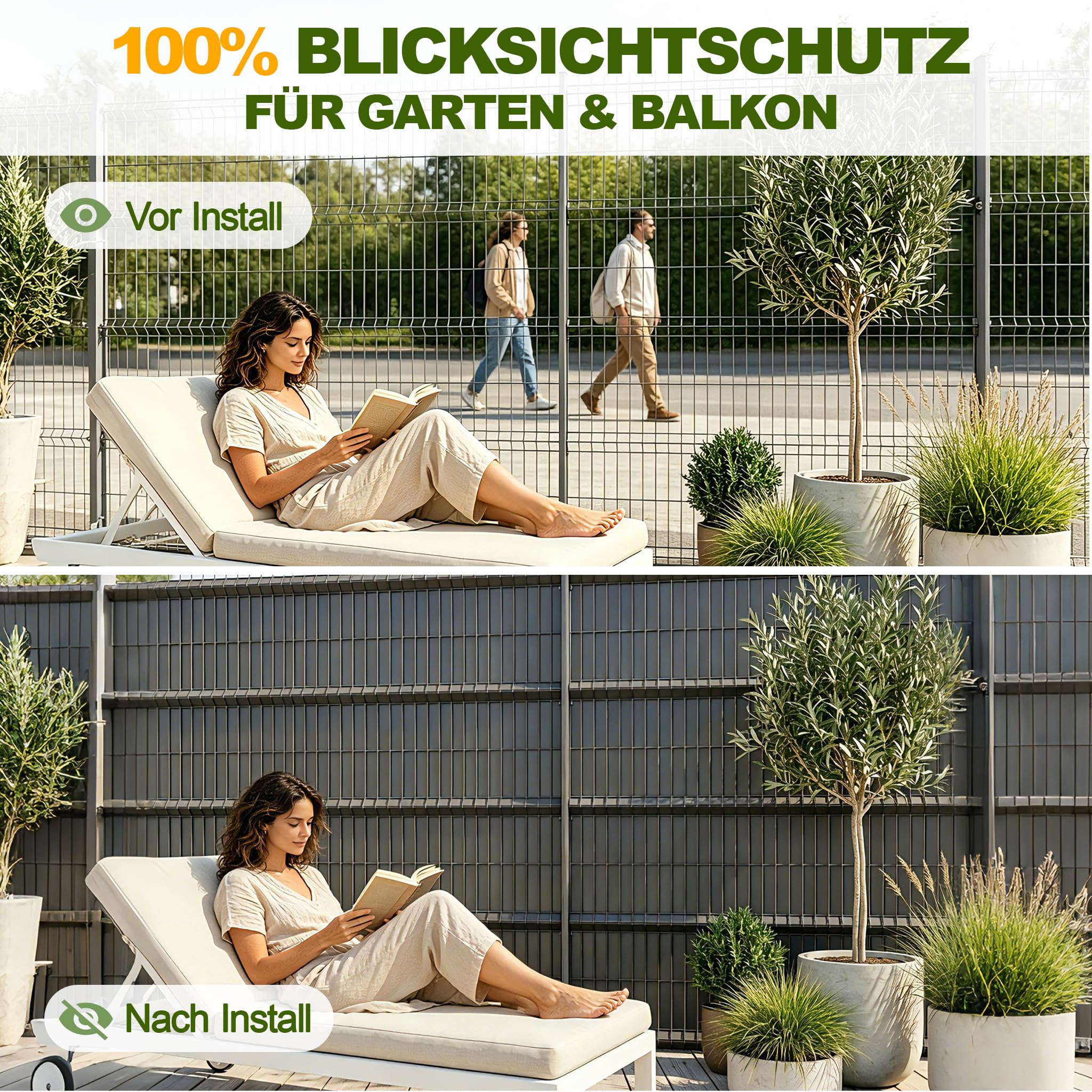 YRHome Strisce Privacy PVC 210m 4,7 cm Altezza 9,87㎡ per Recinzione Doppia Barra, Resistente agli Agenti atmosferici e UV, Opaco Giardino Balcone terrazzo, con 420 Clip di Fissaggio, Grigio